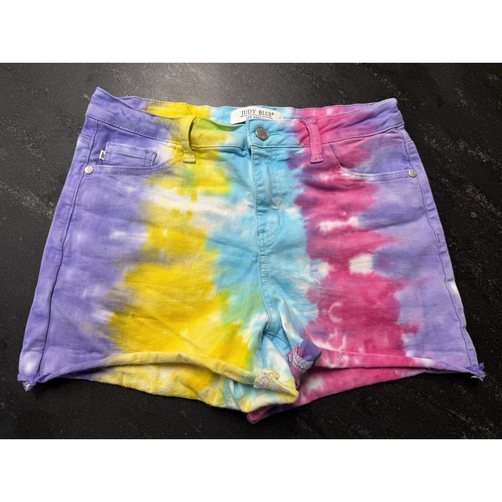 Judy Blue Tie Dye Denim Shorts Womens Medium‎ 28 Waist Stretch Cutoff